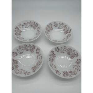 Federal Glass Burgundy Botanical Wildflowers Spree Set of 4 Berry Coupe Bowls 6”
